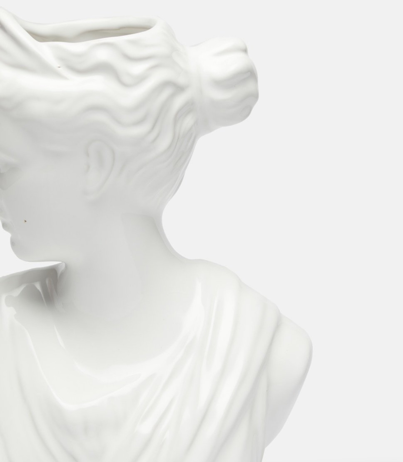Side view of the Lawrence Grey decorative vase highlighting the hair bun and smooth ceramic texture.