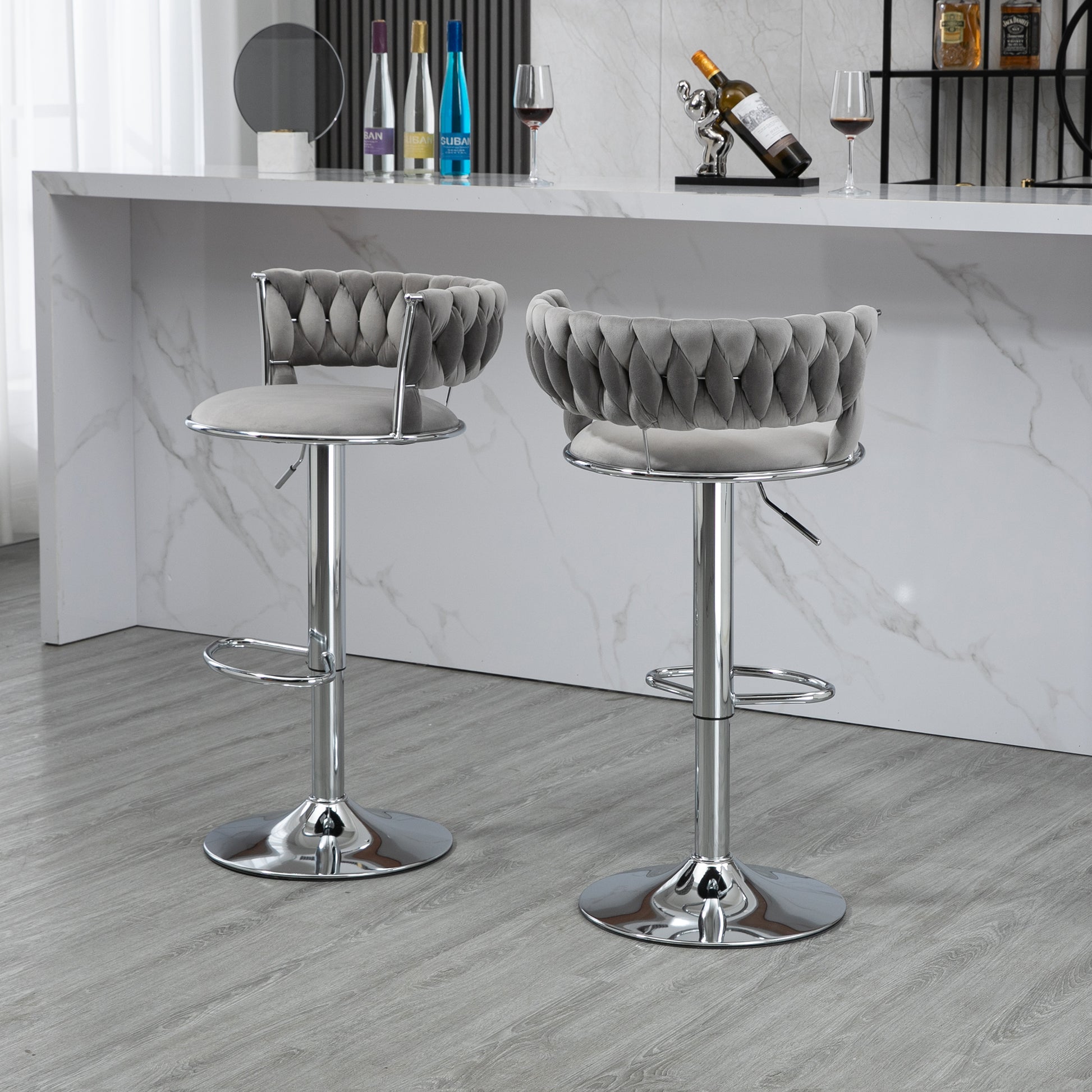 COOLMORE Swivel Bar Stools Set of 2 Adjustable Counter Height Chairs with Footrest for Kitchen, Dining Room 2PC/SET