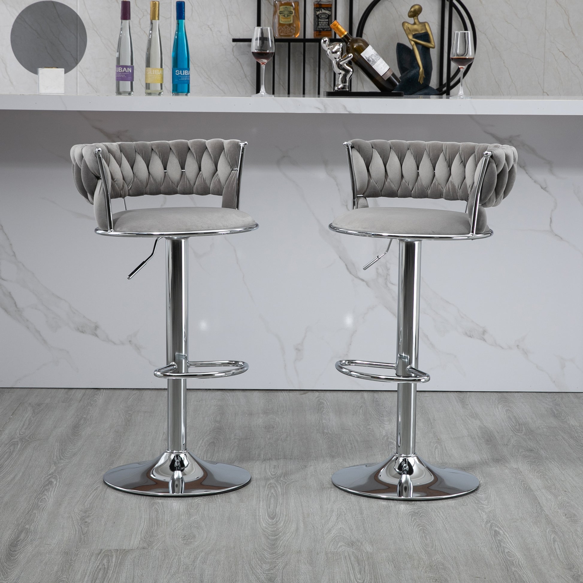 COOLMORE Swivel Bar Stools Set of 2 Adjustable Counter Height Chairs with Footrest for Kitchen, Dining Room 2PC/SET