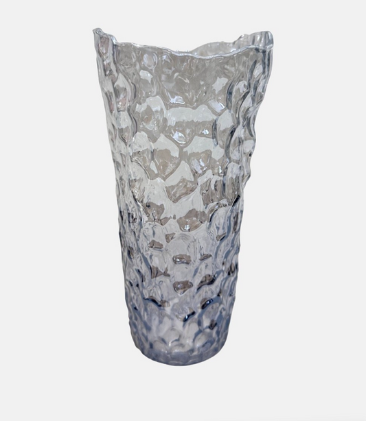 Full view of the Eightmood of Sweden textured glass vase with a hammered finish.