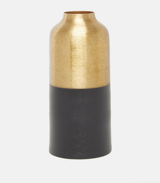 Close-up of brushed gold iron finish on Lawrence Grey decorative vase