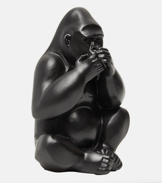 "Matte black gorilla statue home decor by Lawrence Grey"