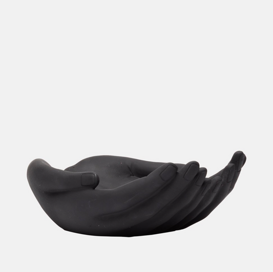 Front view of Lawrence Grey's Black Hands Bowl in matte gypsum