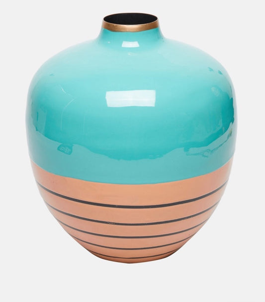 Lawrence Grey decorative vase in turquoise and copper, metal finish – Bauhouse